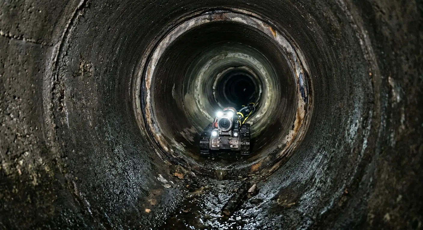 Robotic sewer camera inspecting pipe interior for Sewer Line Cleaning in Gonzales